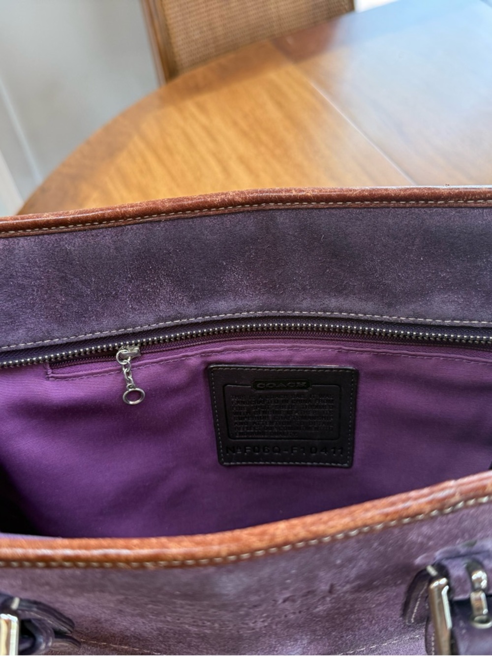 Coach Purple Suede Tote with Leather Straps - Picture 4 of 11